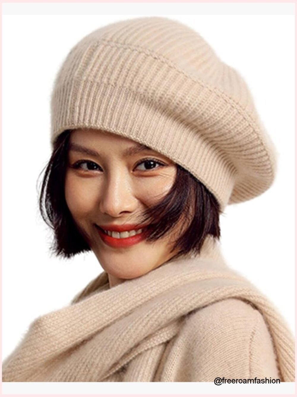 Cashmere Merino Wool Knitted Beanie Winter Hat Oversized Beret Style